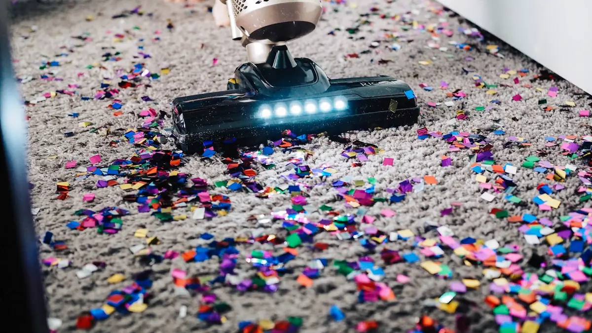 House cleaner resetting a living room